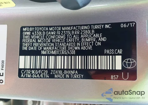 2018 Toyota C-Hr Xle из США, поврежденный, VIN NMTKHMBX3JR024308